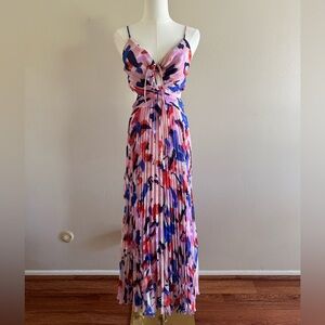 Astr Pink Multicolor Abstract Pleated Maxi Dress
